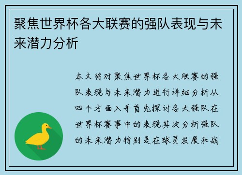 聚焦世界杯各大联赛的强队表现与未来潜力分析
